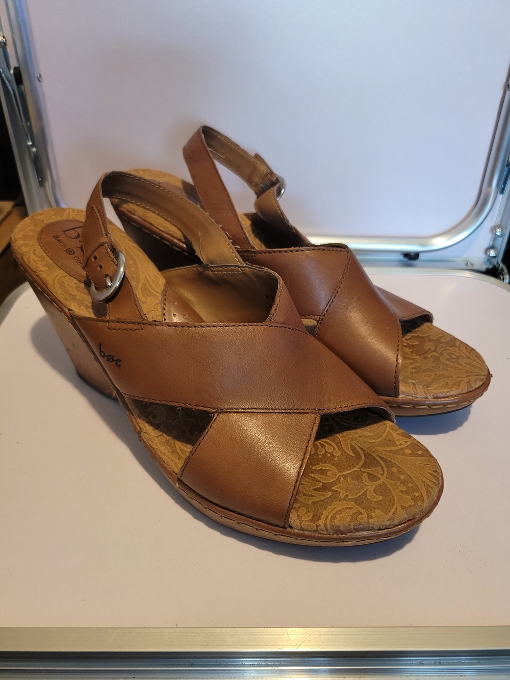 Boc  Brown Leather Wedge Sandals with Slingback Sz 10 M/W